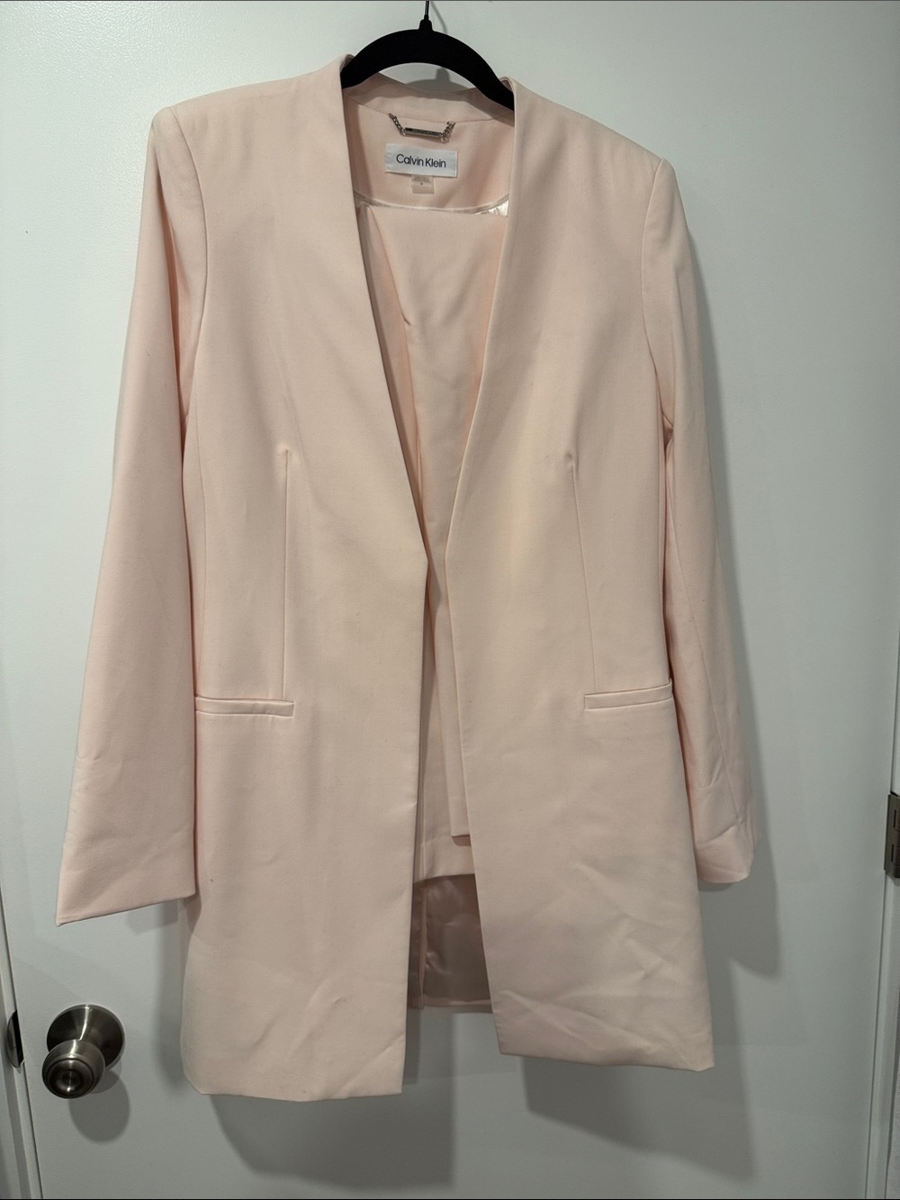 Calvin Klein Women's Blush Pink Longline Open Blazer & Slacks Suit